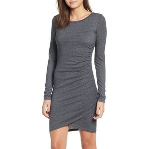 Leith Ruched Long Sleeve Body Con Dress Grey Size Small